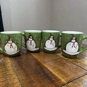 Set Of 4 Sakura Snowmates Snowman Coffee Mugs Christmas GreenDebbie TaylorKerman